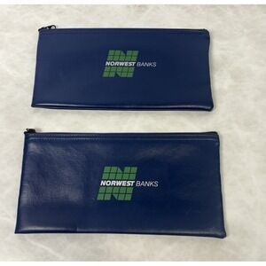 Lot of 2 Norwest Banks Blue Zipper Pouches Vintage Bank Deposit Bags 10.5" x 5.5